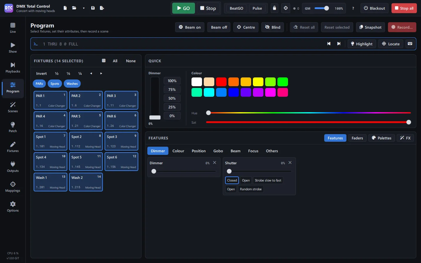 A pan and tilt FX on the Program page